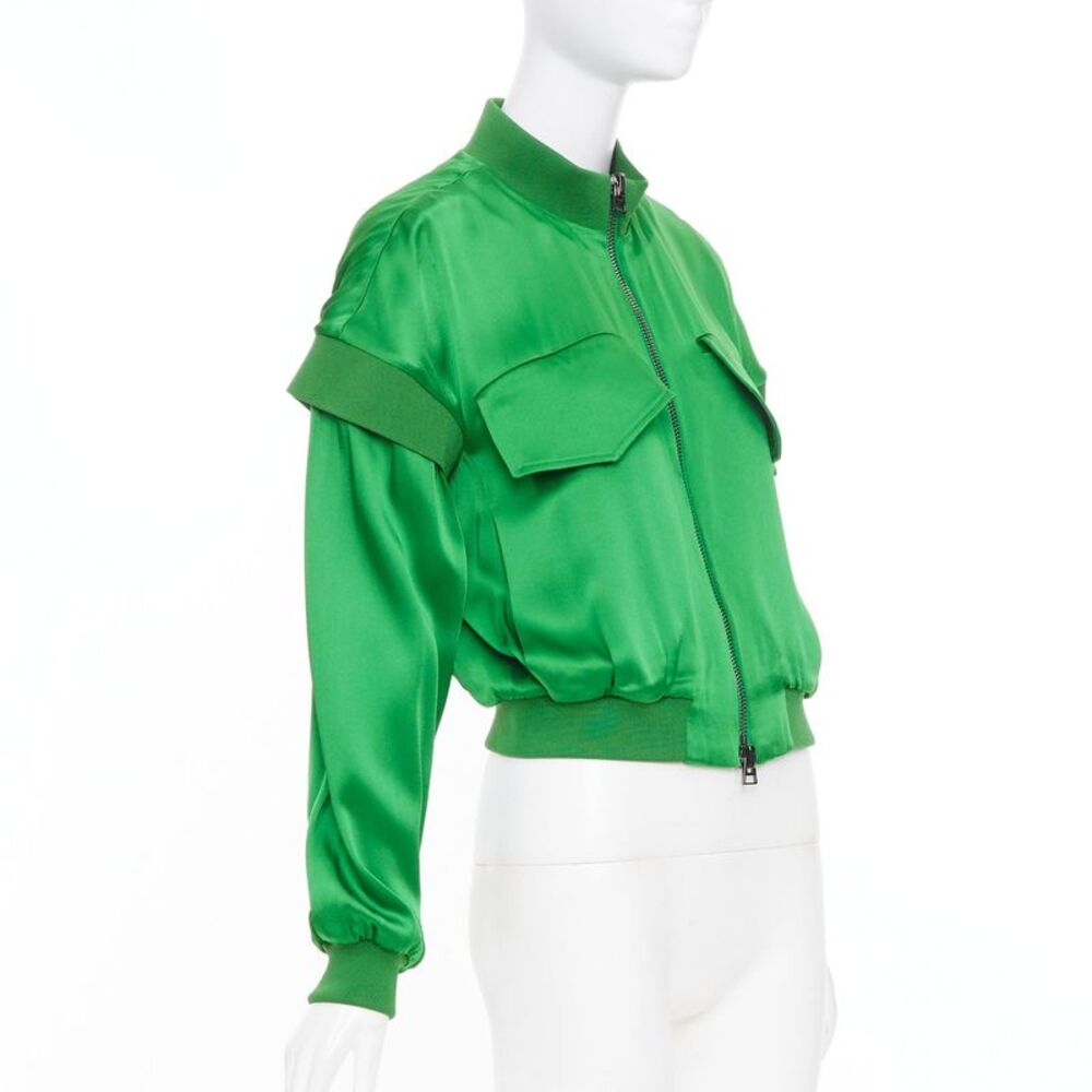 Tom Ford Green Satin Panel Bomber Jacket - Picture 3 of 9
